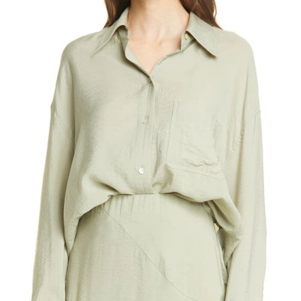 Vince Boxy Button-up Shirt In Jade Size S